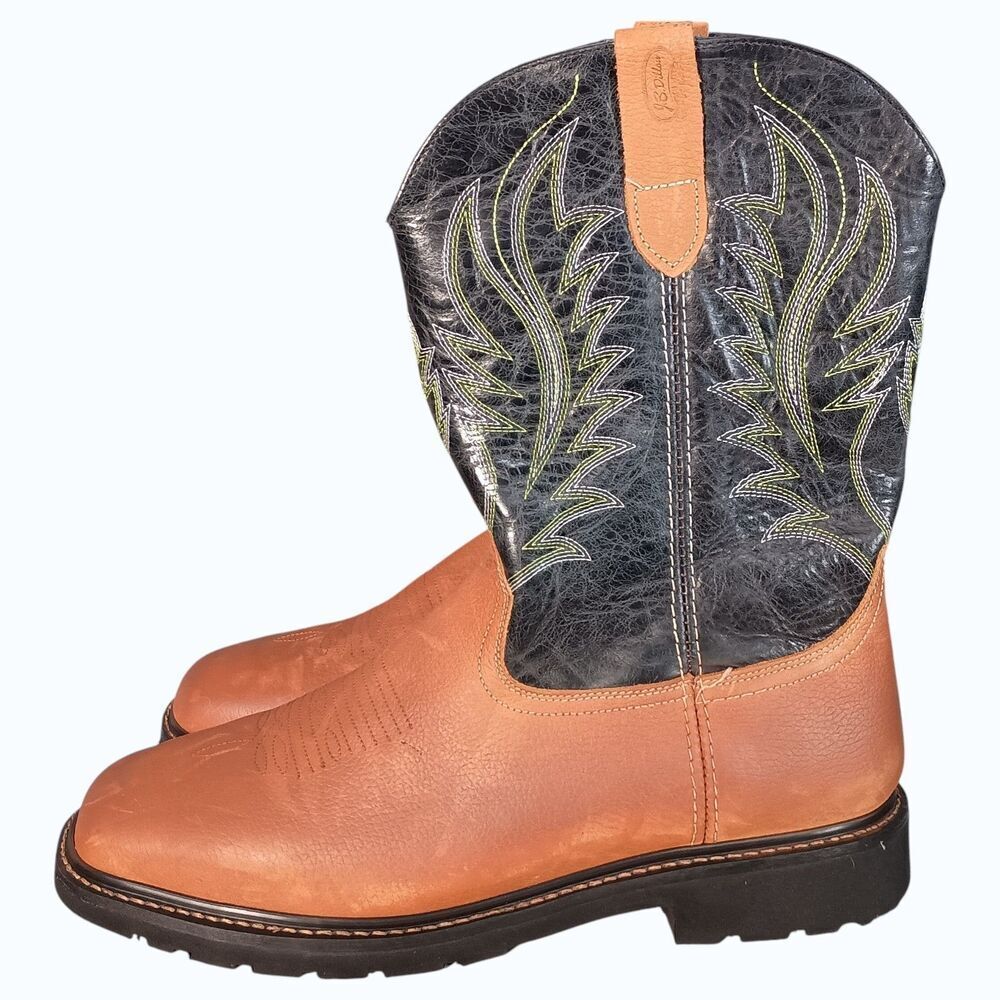 J.B. Dillon Cowboy Boots Mens 16 Black and Tan Leather JBRG202X - Picture 6 of 13